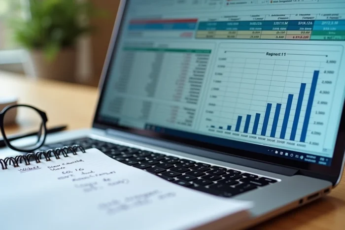 Gros plan d'un écran Excel affichant un simulateur viager avec tableaux de calcul de bouquet et rente viagère