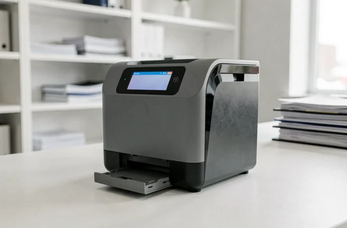 Imprimante multifonction couleur HP Color LaserJet Pro MFP M280nw posée sur un bureau de bureau moderne