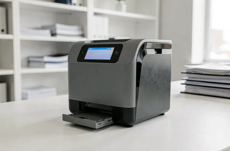 Imprimante multifonction couleur HP Color LaserJet Pro MFP M280nw posée sur un bureau de bureau moderne